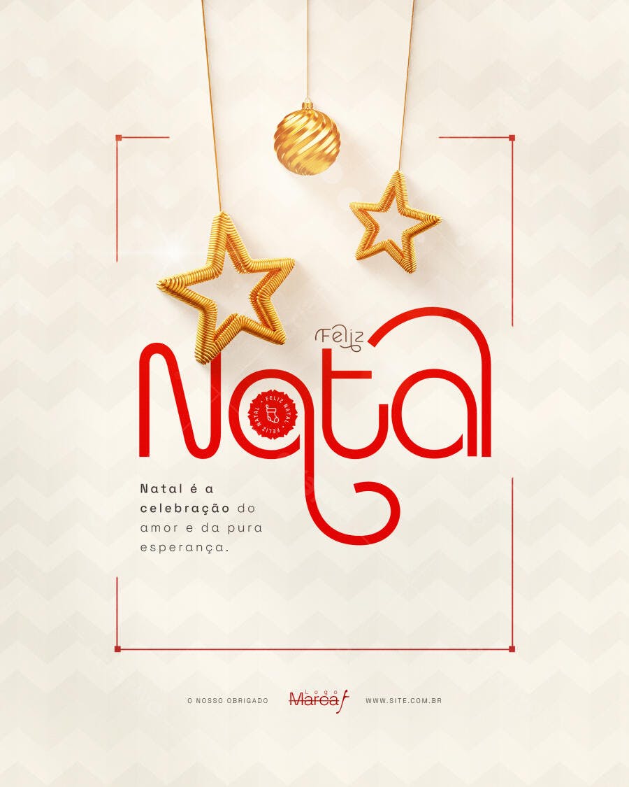 Flyer Feliz Natal com Estrelas Douradas PSD Editável