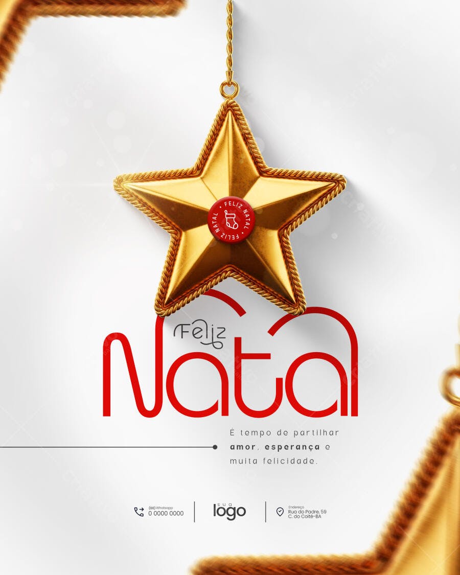 Flyer para Feliz Natal Estrela Dourada PSD Editável