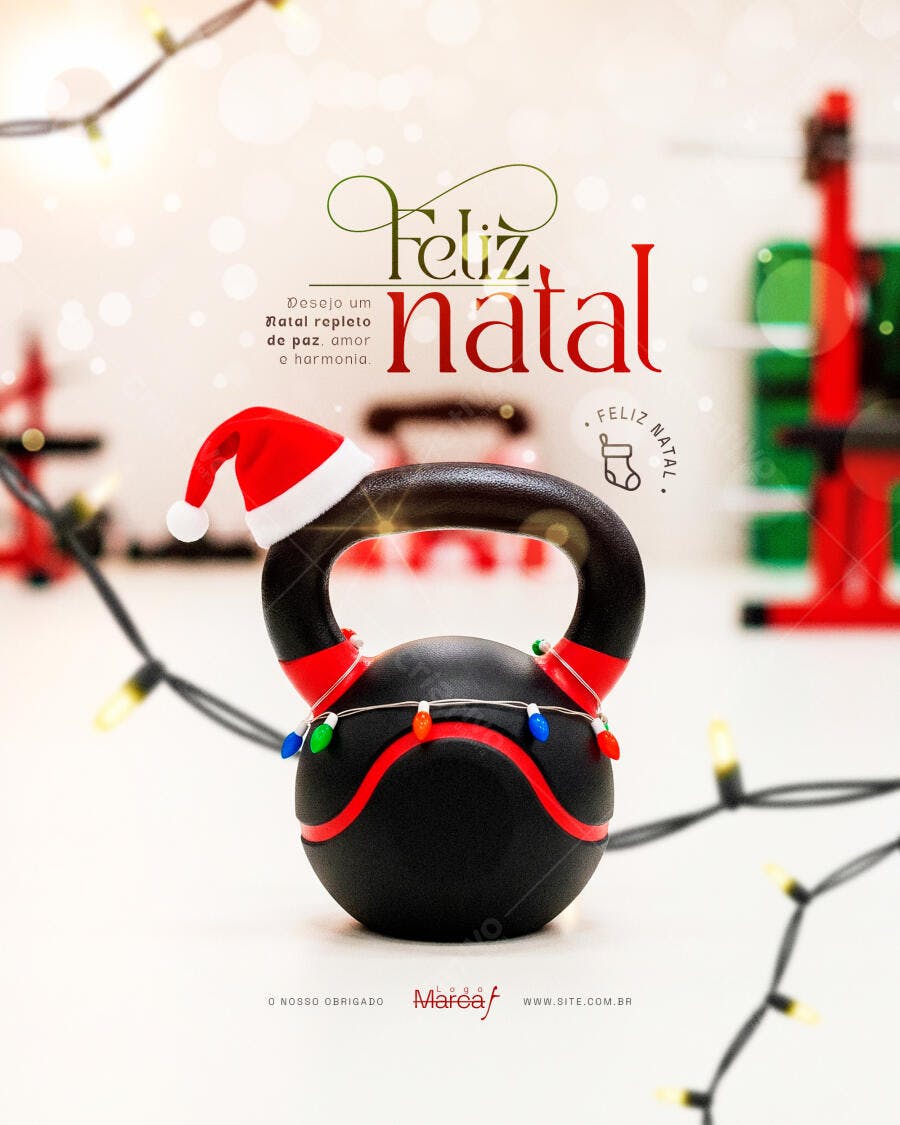 Arte para Redes Sociais Natal Fitness Kettlebell Psd Editável