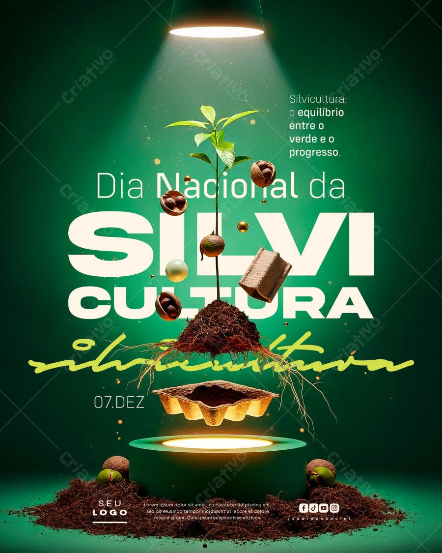 Flyer Dia Nacional da Silvicultura com Planta e Sementes PSD Editável