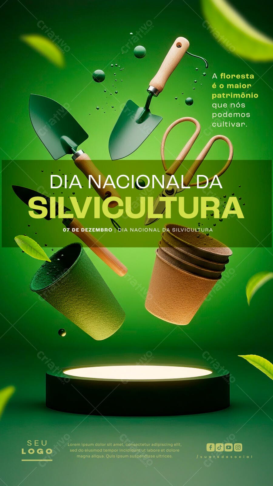 Flyer Verde Dia Nacional da Silvicultura Ferramentas Jardim PSD Editável
