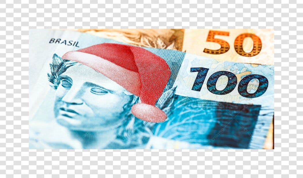 Imagem Dinheiro Brasileiro Natal com Gorro Vermelho PNG com fundo transparente
