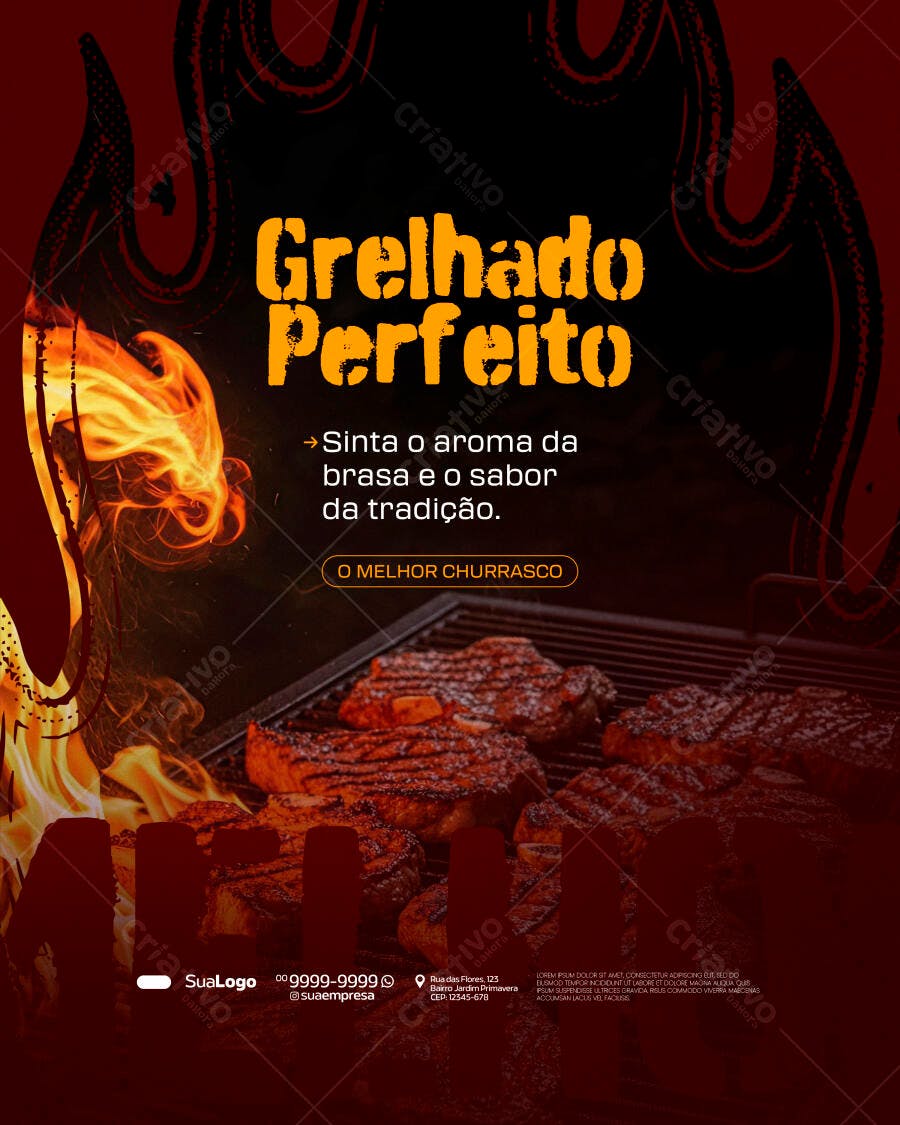Flyer para Churrasco Grelhado Perfeito PSD Editável