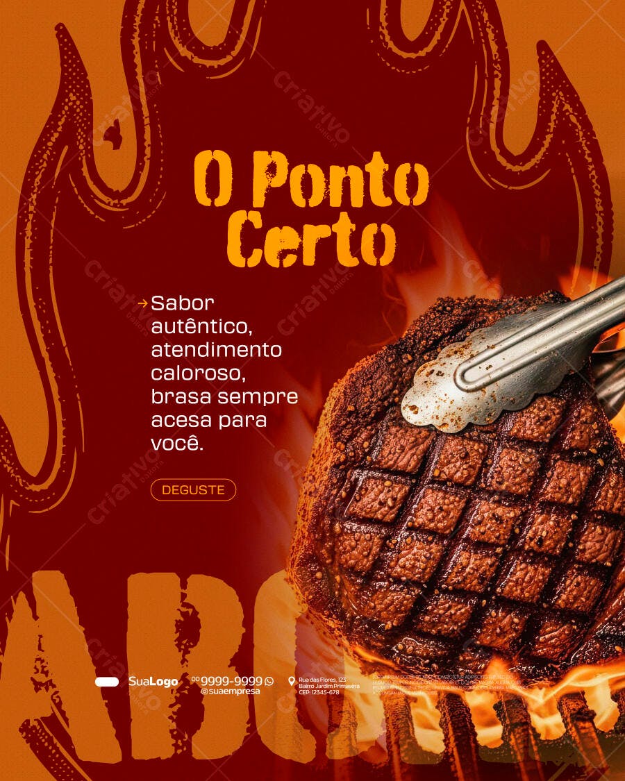 Post para Redes Sociais de Churrasco Ponto Certo PSD Editável