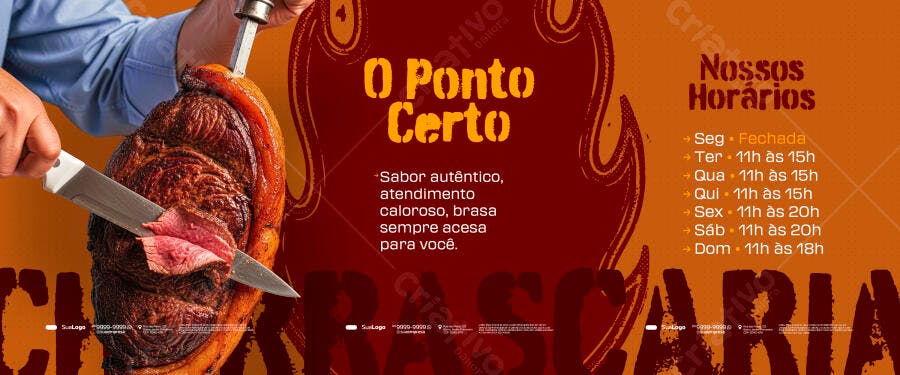 Post Social Media Churrascaria Picanha Grelhada Horários O Ponto Certo PSD Editável