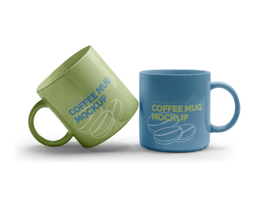 Mockup de Canecas de Café Realistas Verde e Azul para Branding e Produtos