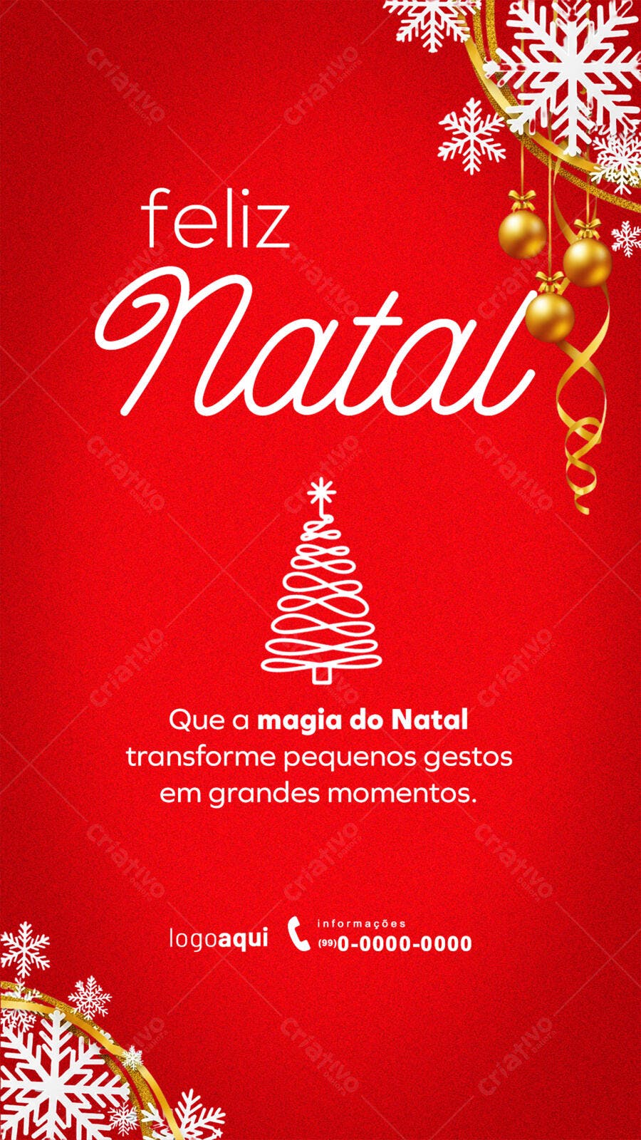 Post Redes Sociais Feliz Natal com Bolas Douradas PSD Editável
