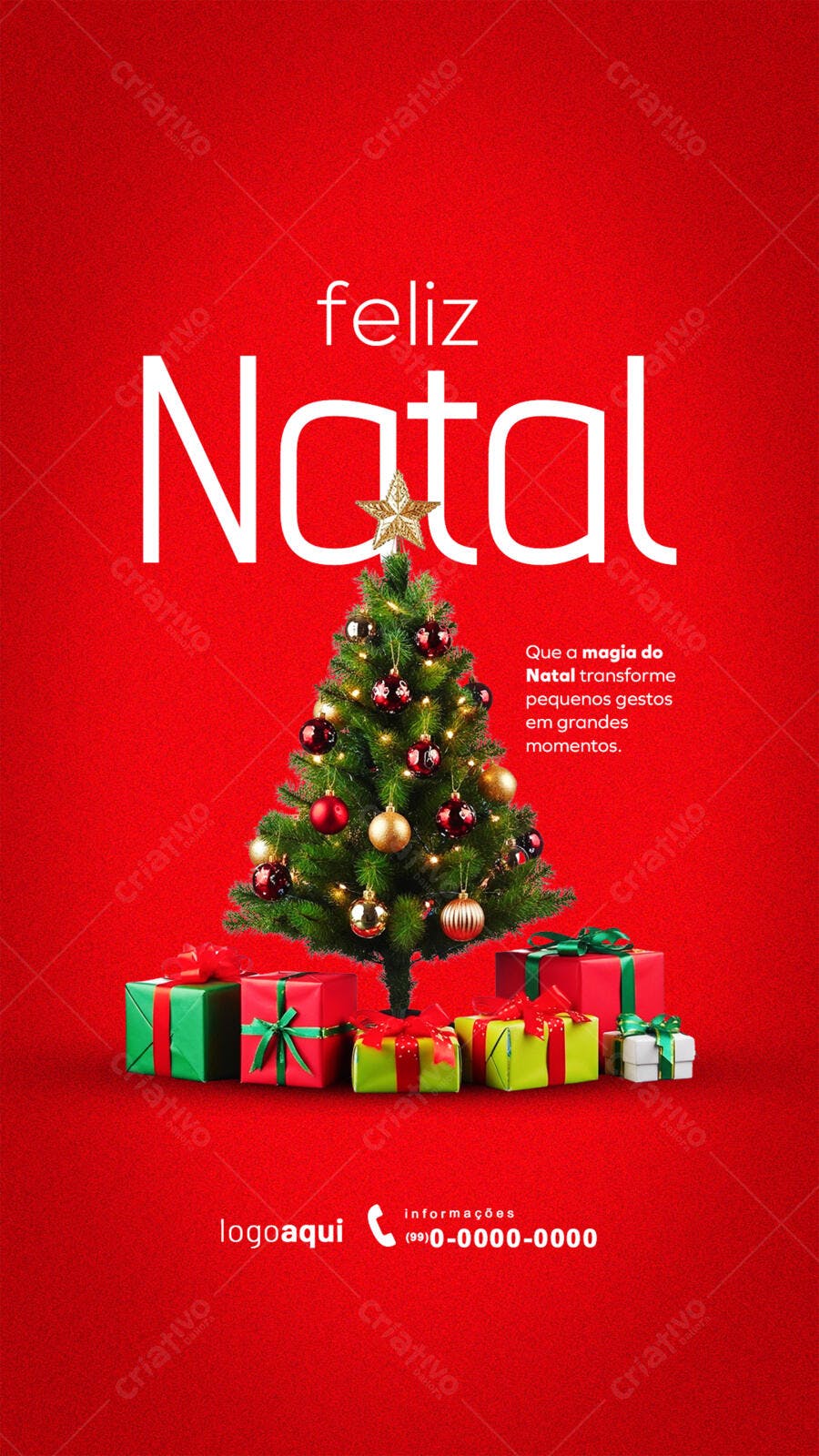 Post para Feliz Natal com Árvore e Presentes PSD Editável
