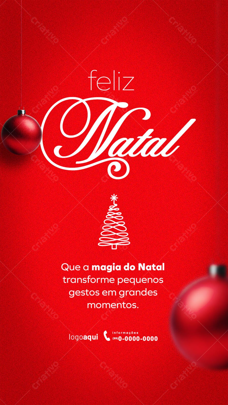 Flyer Vermelho para Feliz Natal com Bolas e Árvore PSD Editável