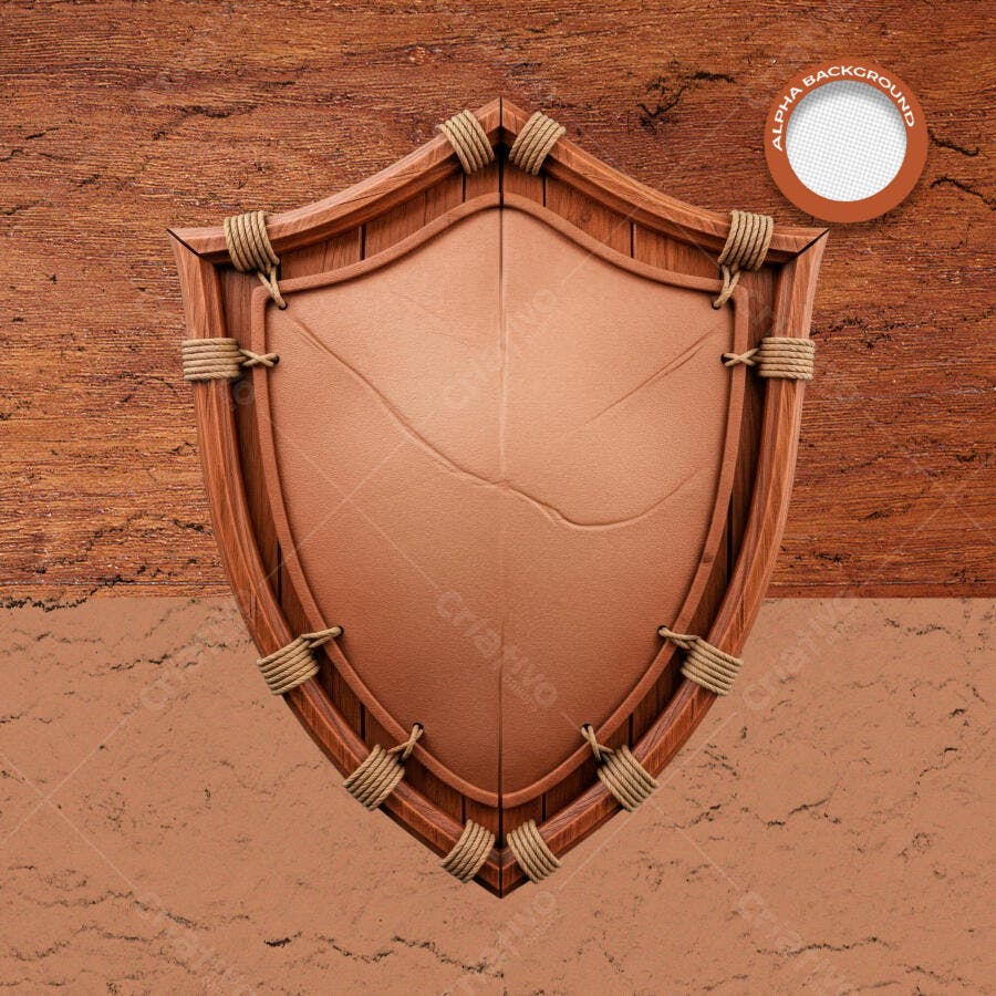 Mockup Escudo de Madeira e Couro para Design Medieval PSD Editável