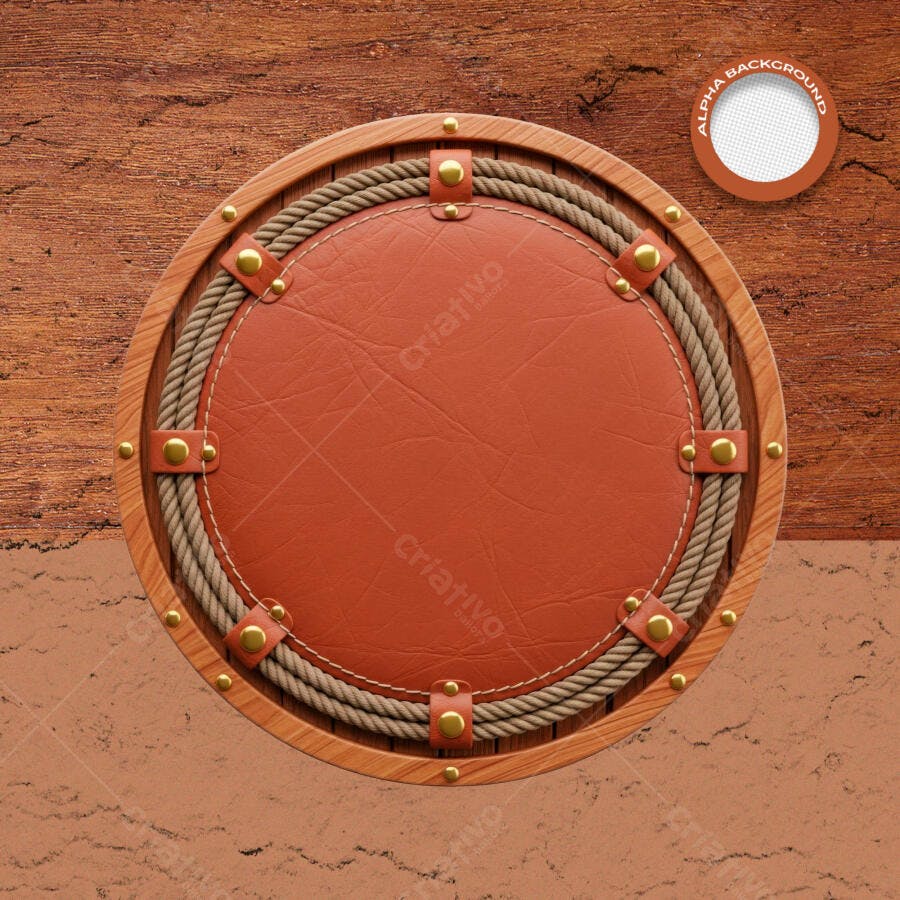 Emblema Rústico de Madeira e Couro para Tema Western PSD Editável