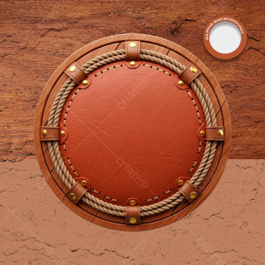 Base de Logo Rústica Circular com Corda e Couro PSD Editável