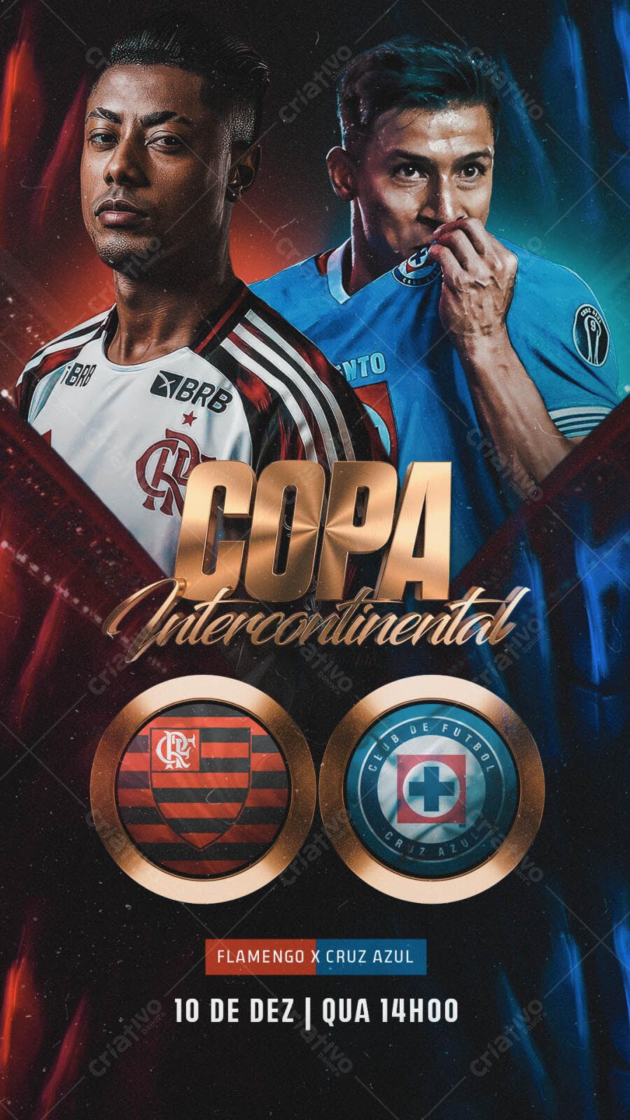 Flyer para Jogo Futebol Copa Intercontinental Flamengo Cruz Azul PSD Editável