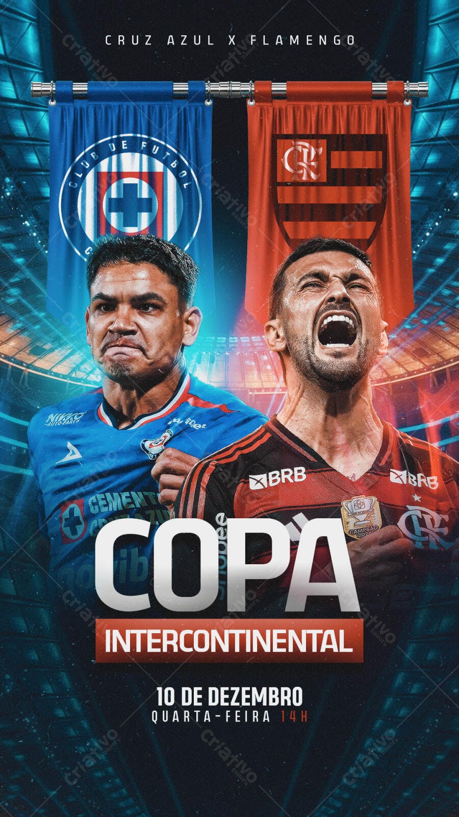 Flyer Futebol Copa Intercontinental Cruz Azul Flamengo PSD Editável
