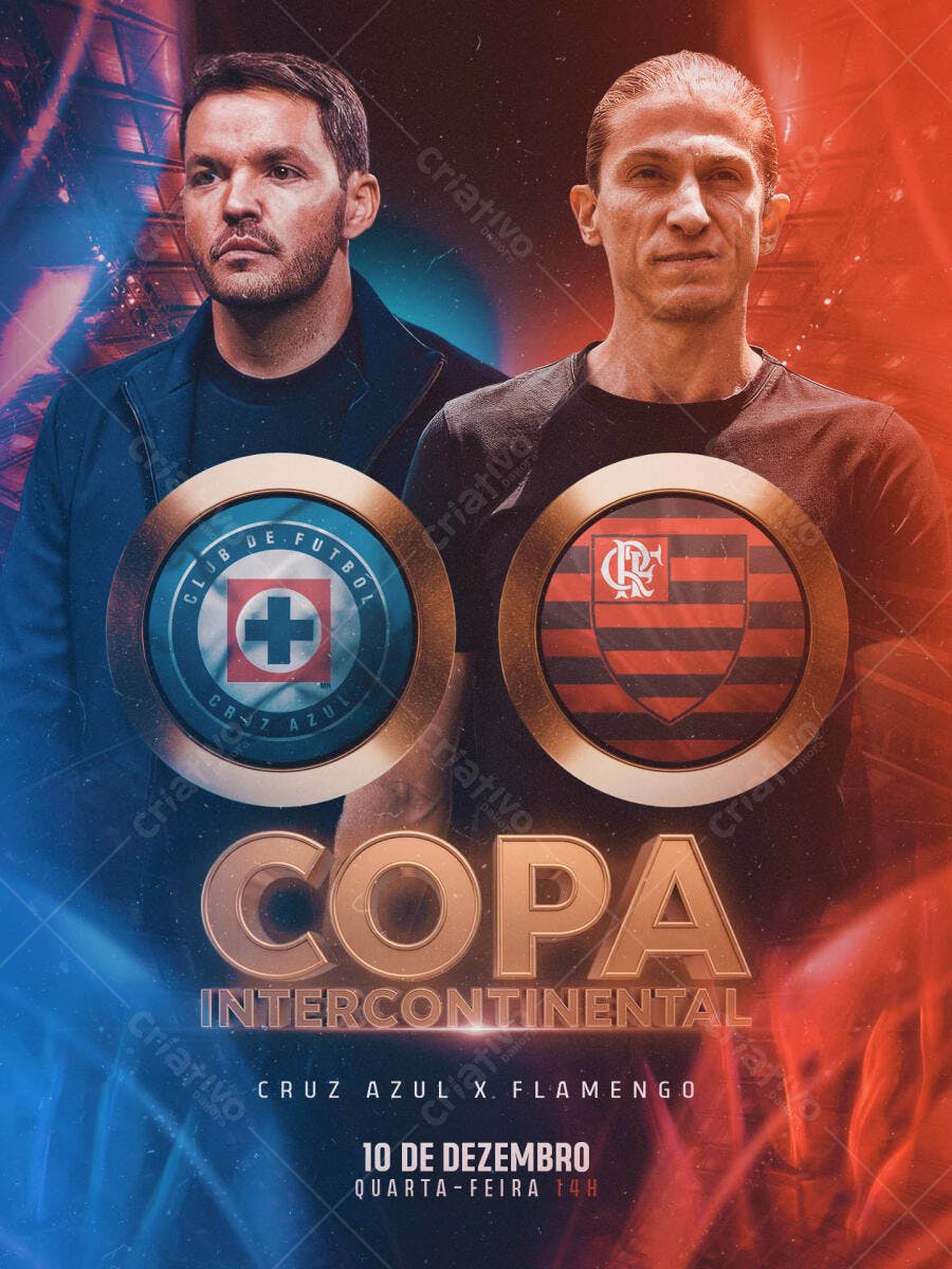 Flyer de Futebol Copa Intercontinental Cruz Azul x Flamengo PSD Editável