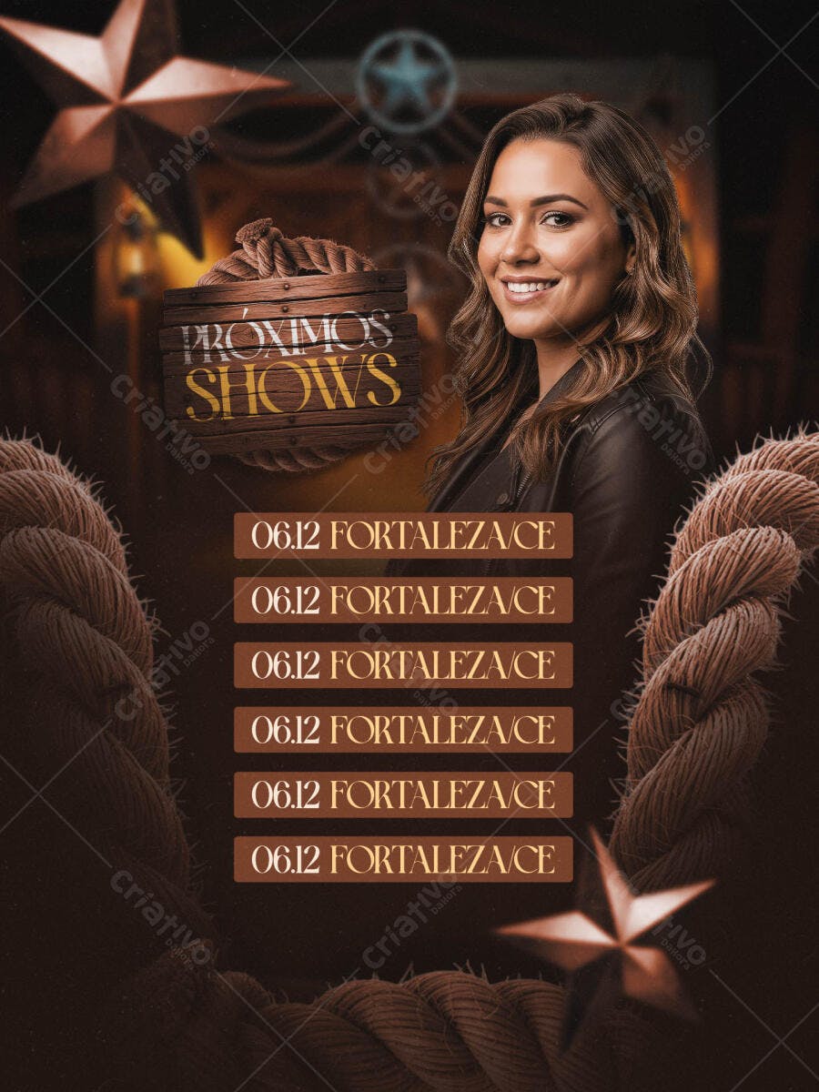 Flyer Rústico Próximos Shows Sertanejo Mulher PSD Editável