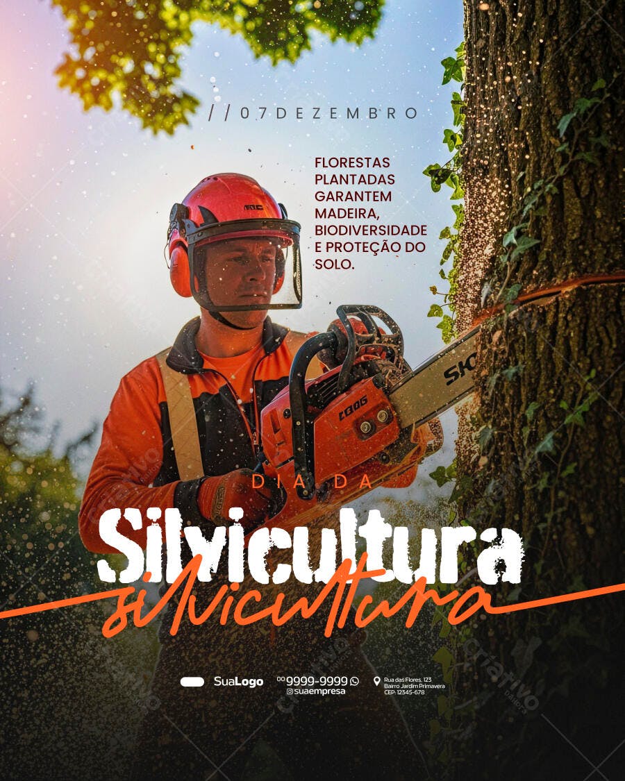 Flyer para Dia da Silvicultura 7 de Dezembro com Silvicultor PSD Editável
