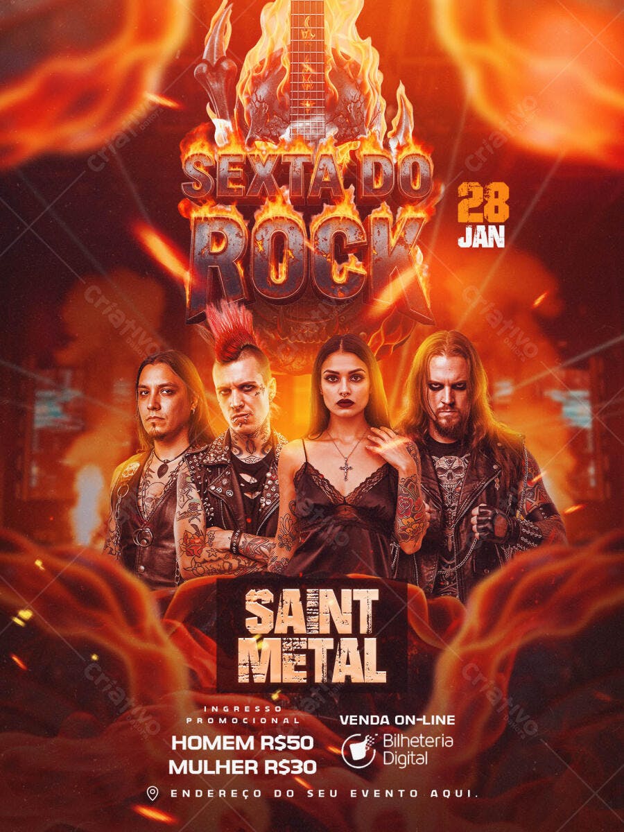 Flyer Sexta do Rock com Banda Saint Metal PSD Editável