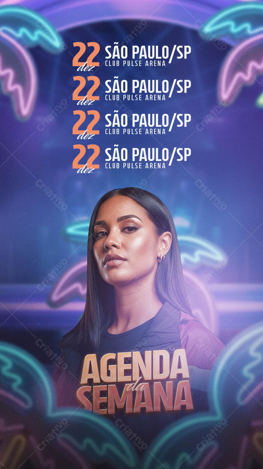 Flyer Agenda da Semana Balada Mulher Neon São Paulo PSD Editável