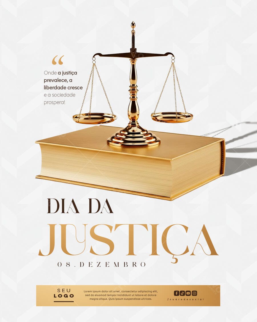 Flyer Dia da Justiça 08 de Dezembro Balança Livro Dourado PSD Editável