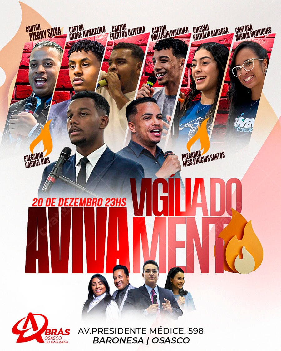 Flyer para Vigília do Avivamento com Cantores e Pregadores PSD Editável