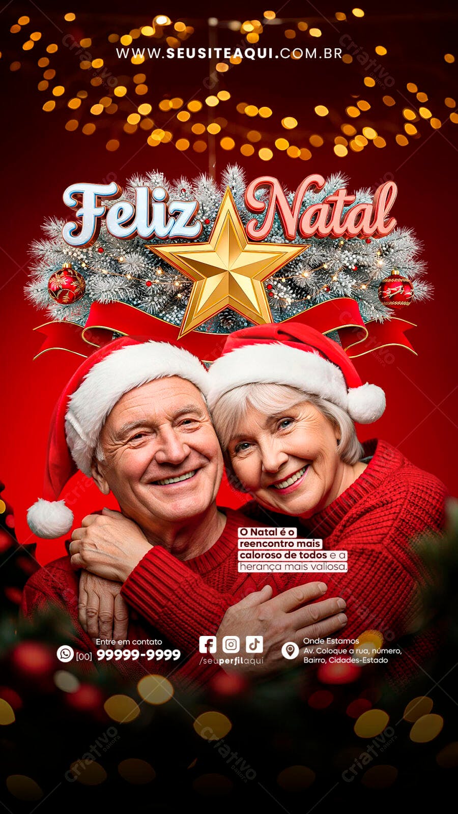 Post Social Media Feliz Natal com Idosos PSD Editável