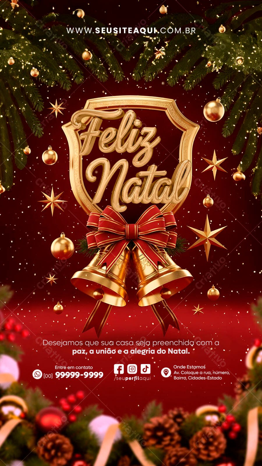 Story de Natal Dourado com Sinos PSD Editável
