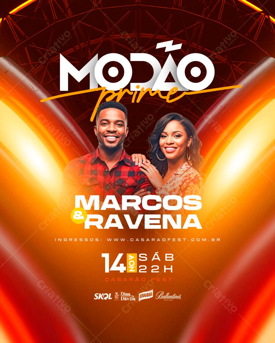 Flyer Show Modão Prime Marcos e Ravena PSD Editável