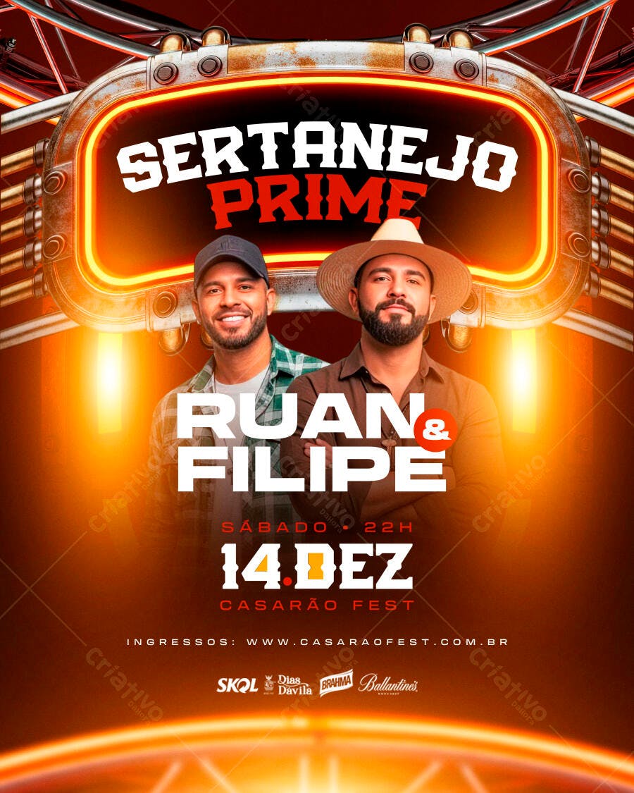 Flyer Show Sertanejo Prime Ruan e Filipe PSD Editável