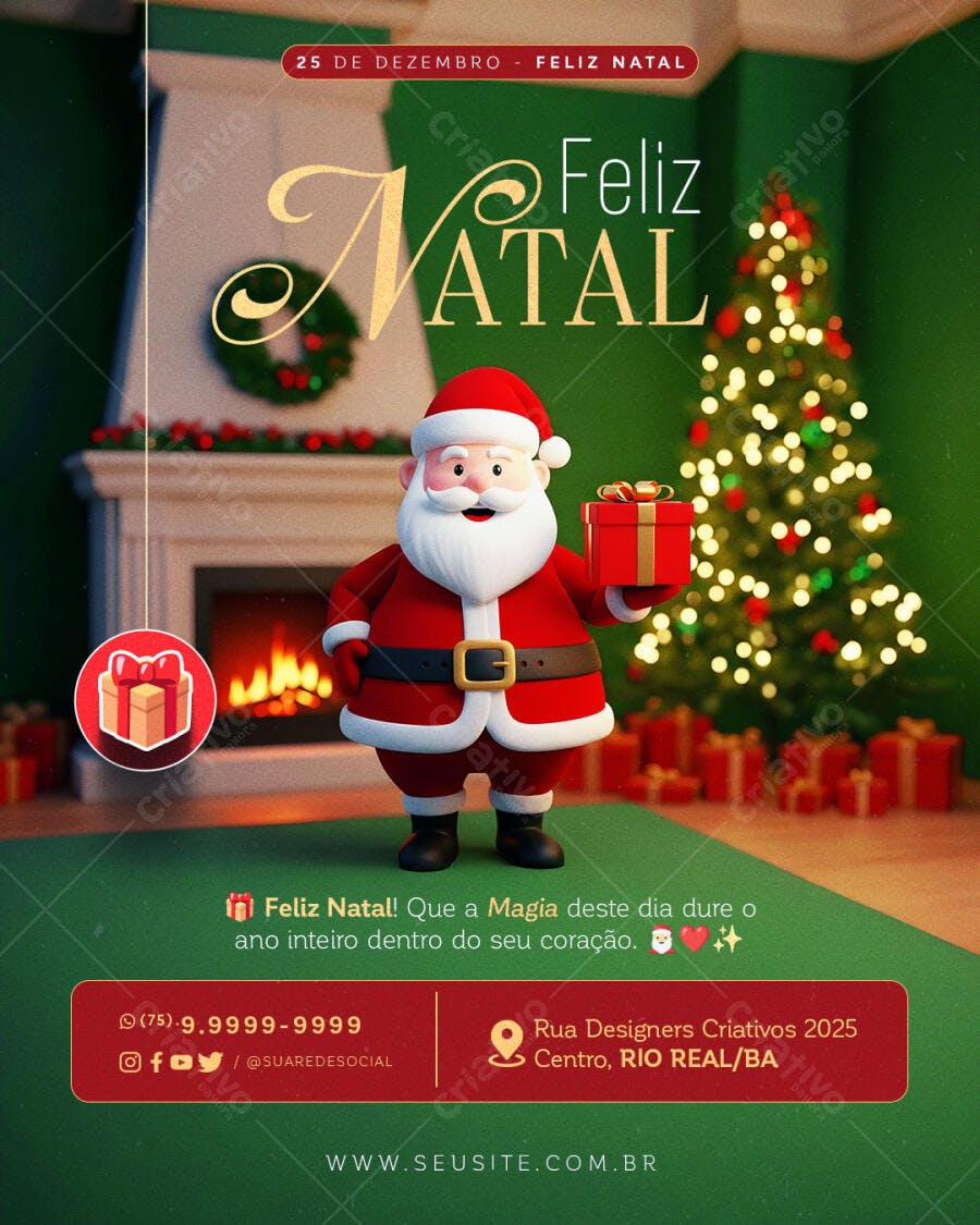Post para Redes Sociais Feliz Natal Papai Noel PSD Editável