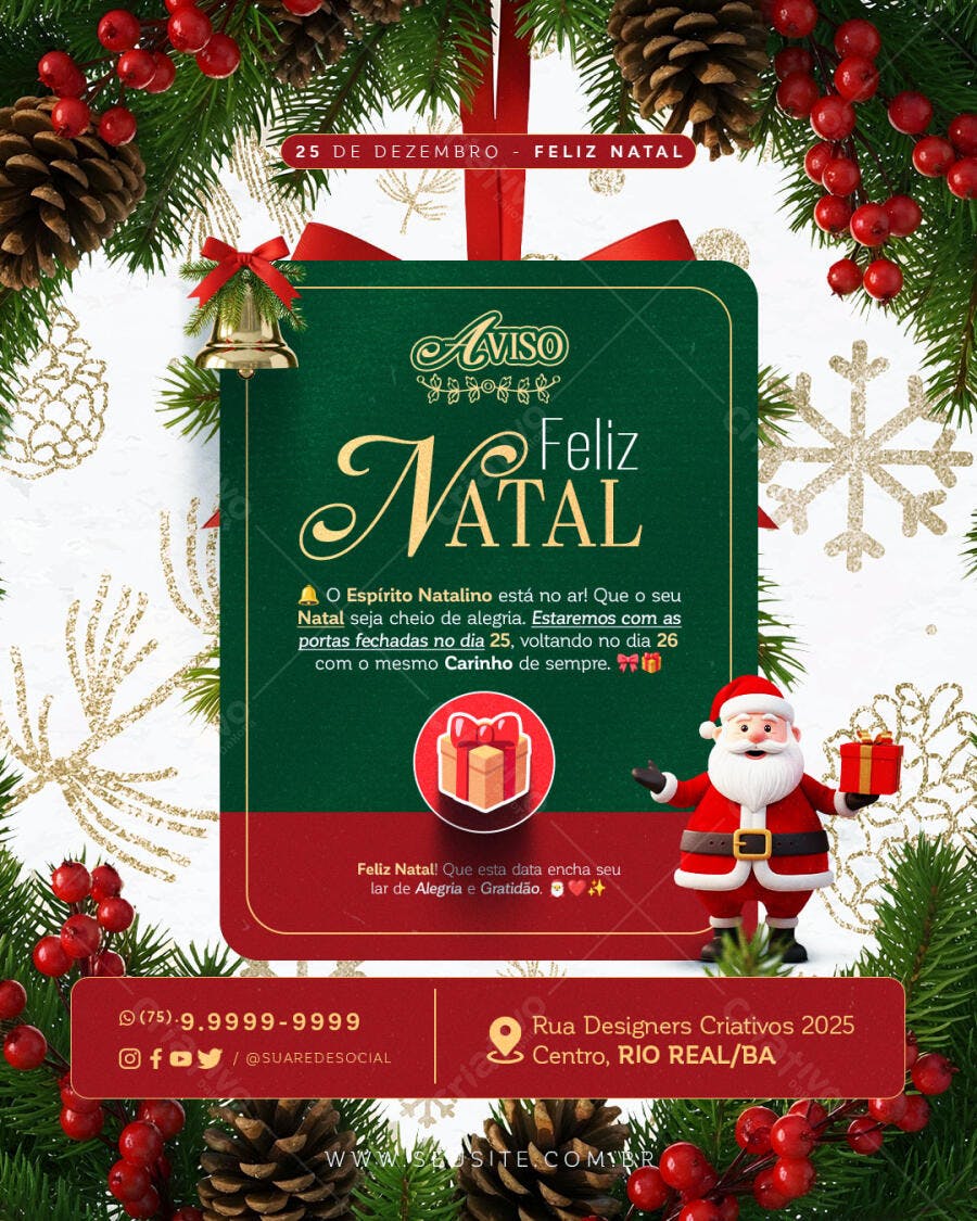Flyer de Recesso de Natal com Papai Noel PSD Editável
