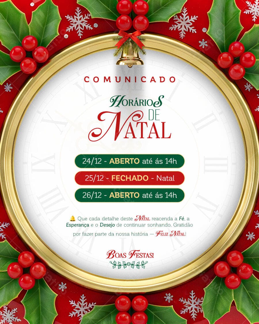 Comunicado Horários de Natal PSD Editável