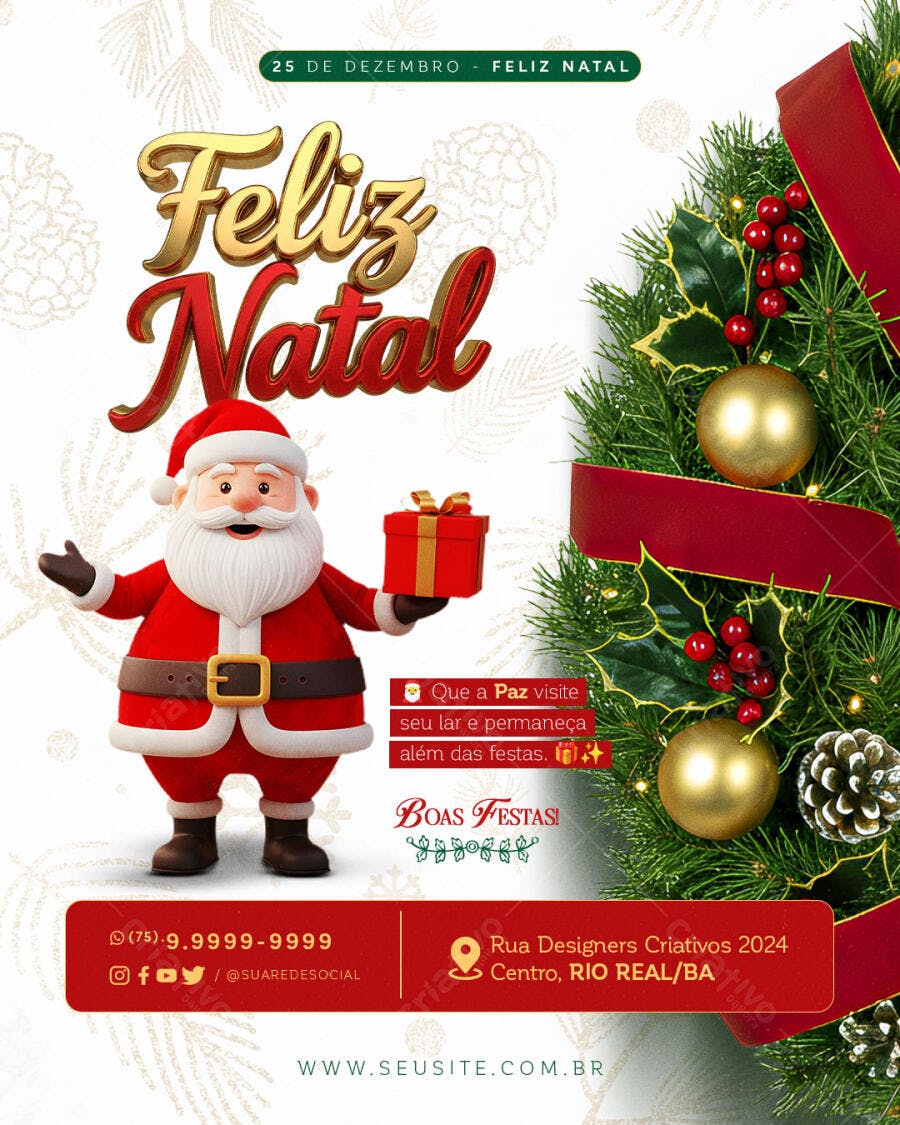 Flyer Feliz Natal Papai Noel 3D e Árvore Decorada PSD Editável