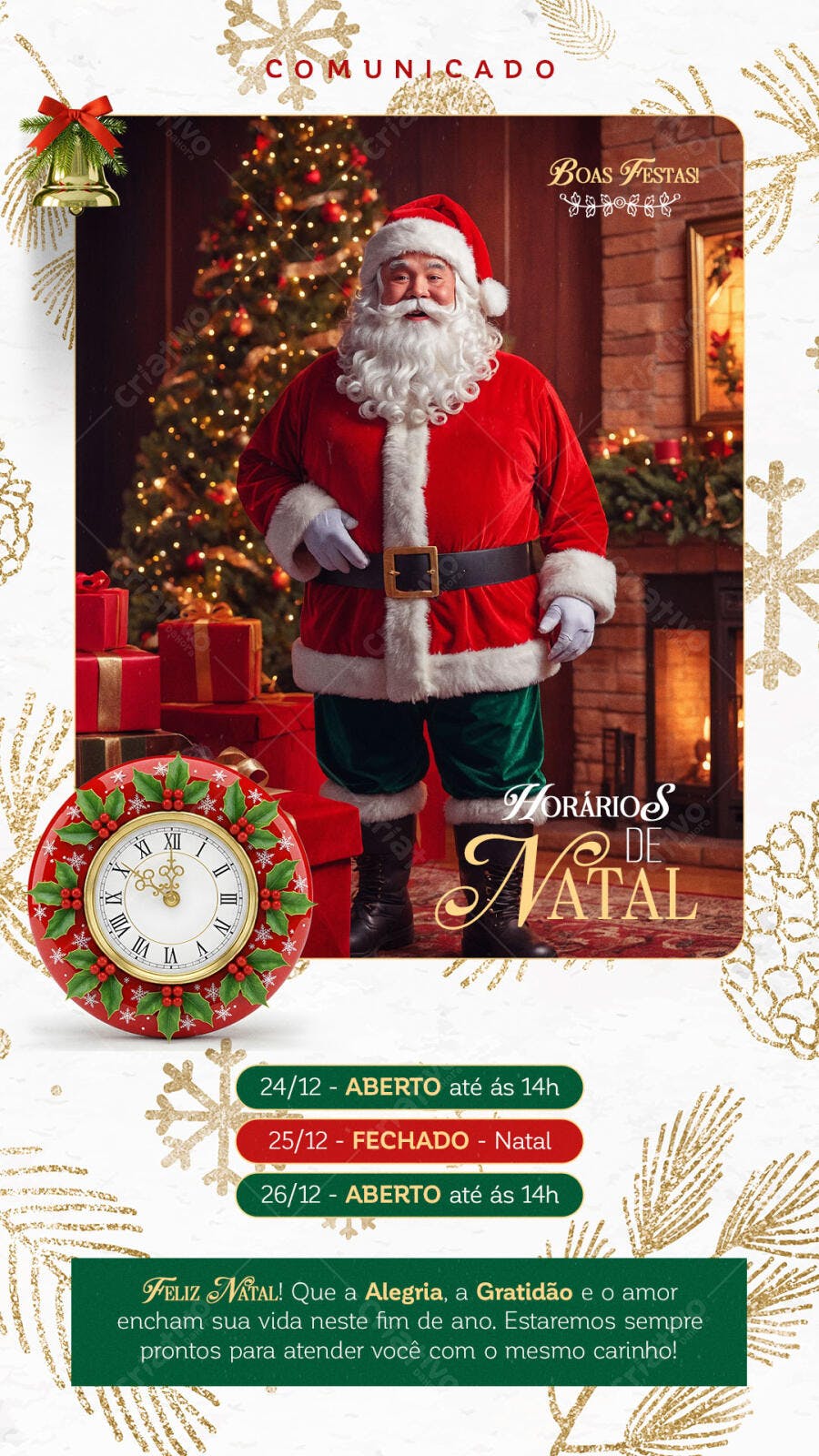 Flyer Comunicado Horários de Natal Papai Noel PSD Editável