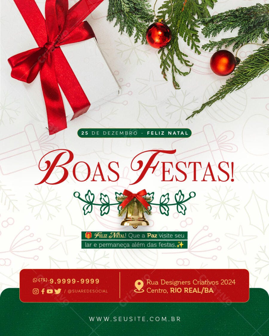 Flyer Boas Festas Natalino com Presente e Enfeites PSD Editável