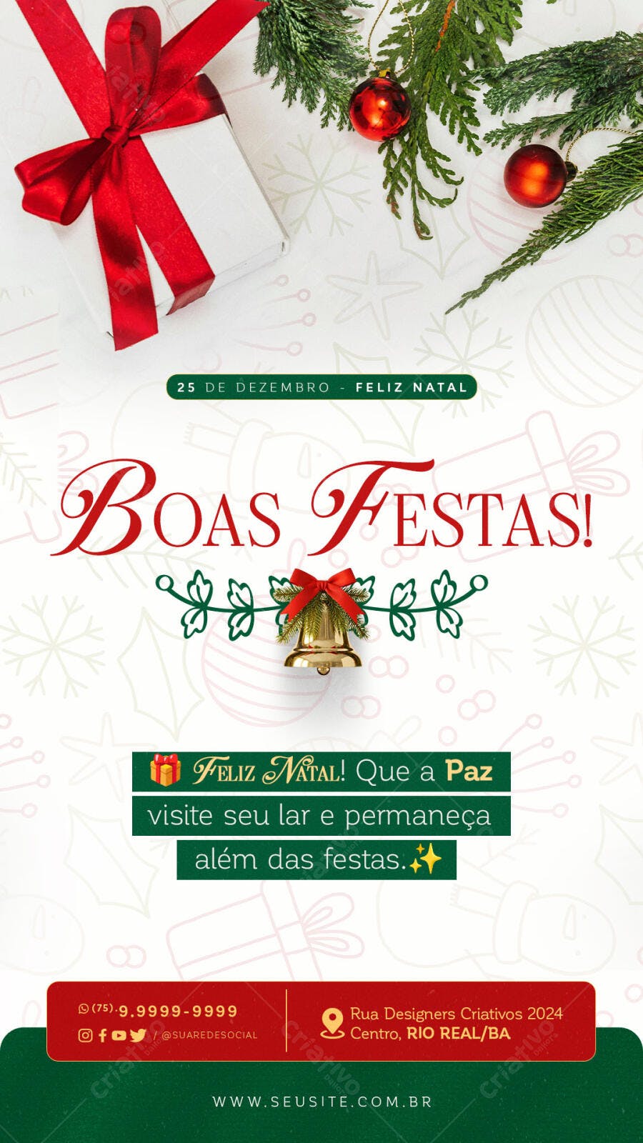 Post Redes Sociais Boas Festas e Natal com Presente PSD Editável