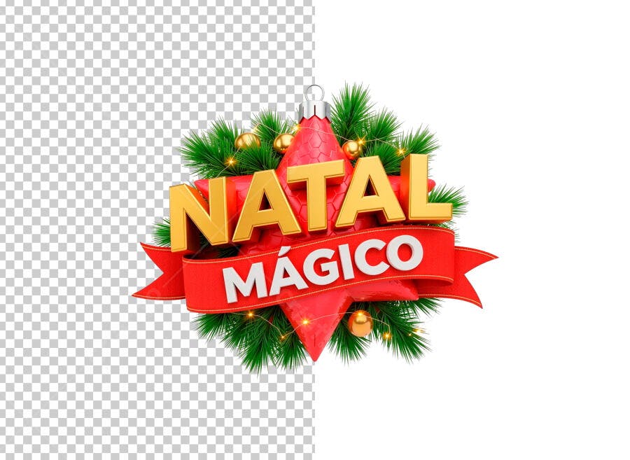 Selo 3D de Natal Mágico promocional festivo dourado e vermelho