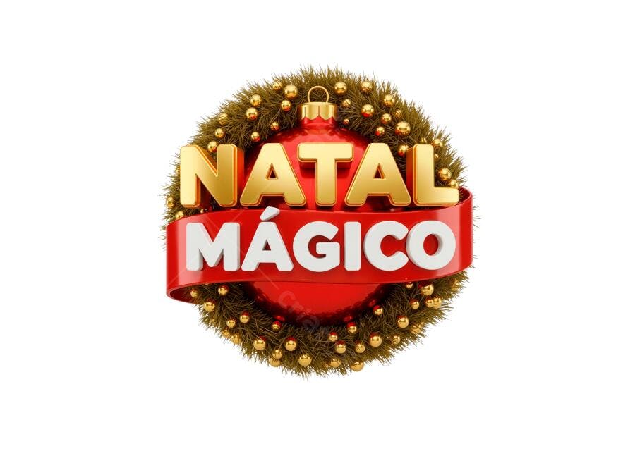 Selo 3D de Natal mágico guirlanda festiva dourada e vermelha