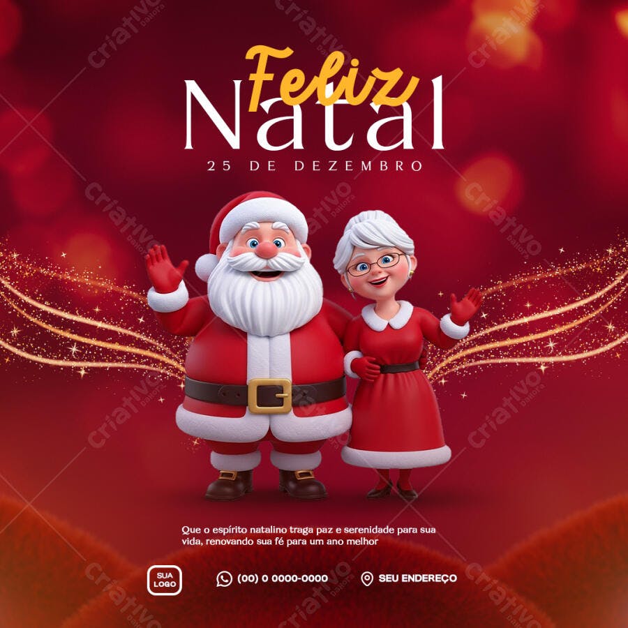 Flyer de Feliz Natal 25 de Dezembro Papai Noel e Mamãe Noel PSD Editável