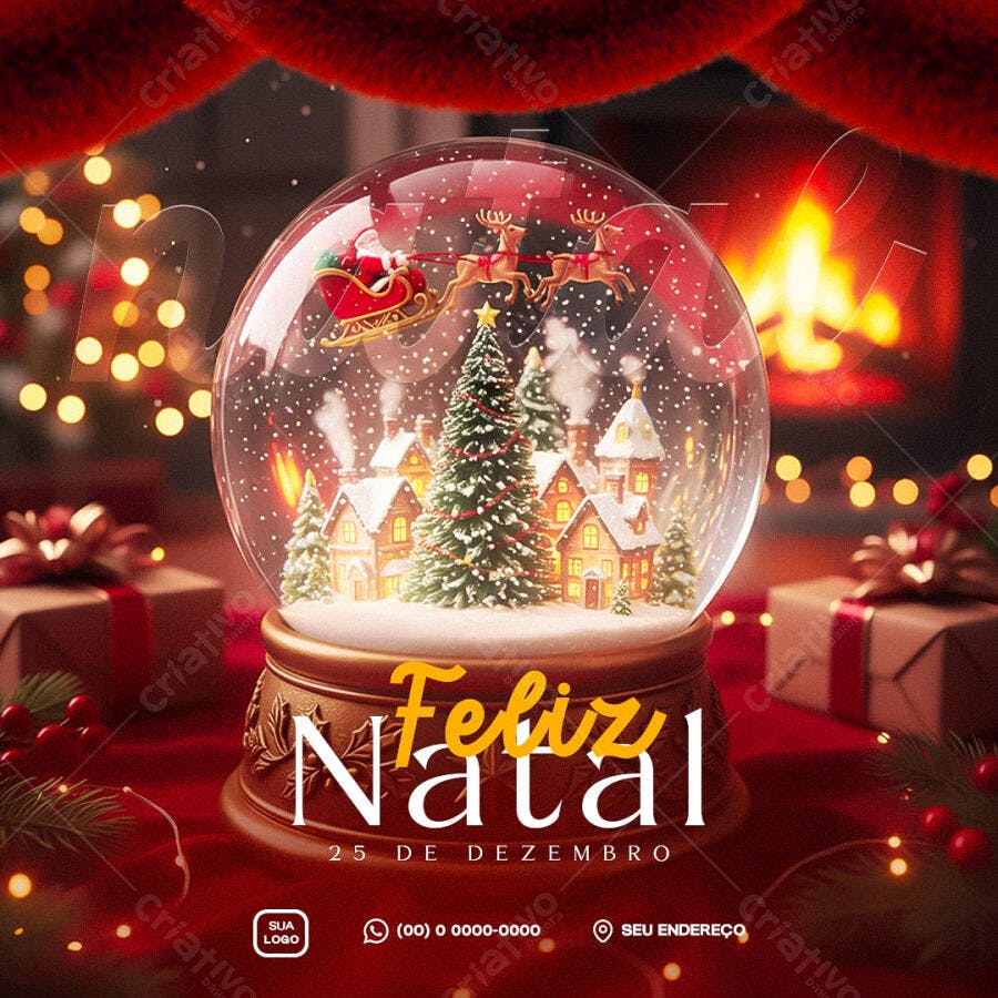 Post de Natal com Bola de Neve Papai Noel e 25 de Dezembro PSD Editável
