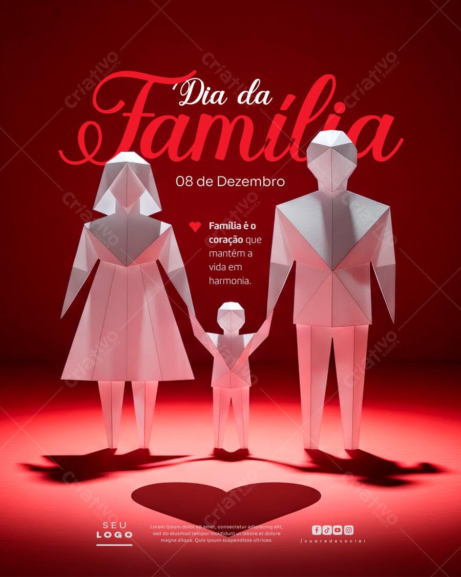 Flyer para o Dia da Família 08 de Dezembro Origami PSD Editável