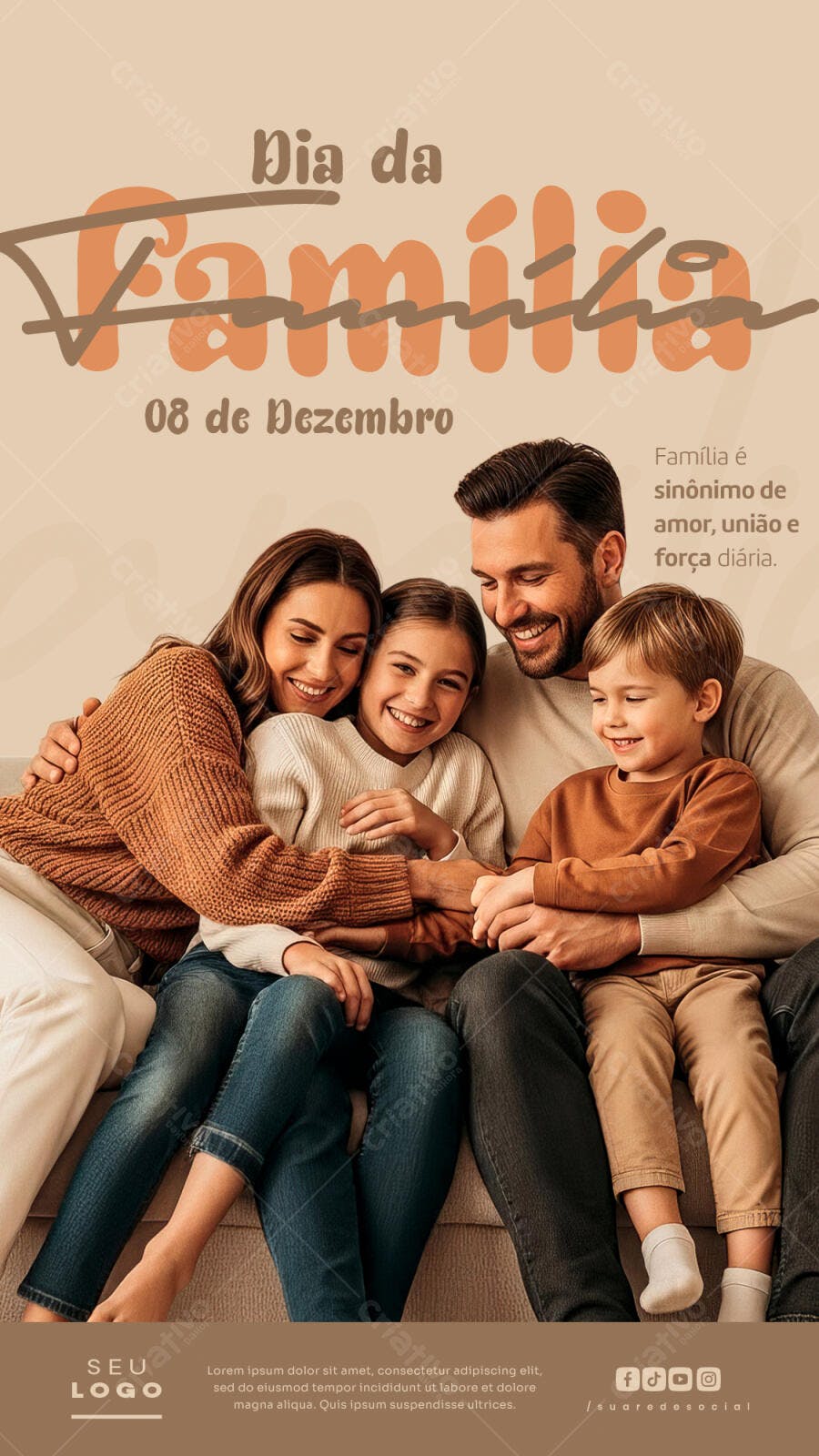 Post Social Dia da Família 08 de Dezembro Família Unida e Feliz PSD Editável
