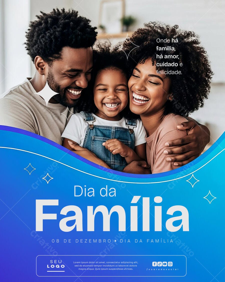 Flyer Dia da Família com Família Negra Sorrindo PSD Editável