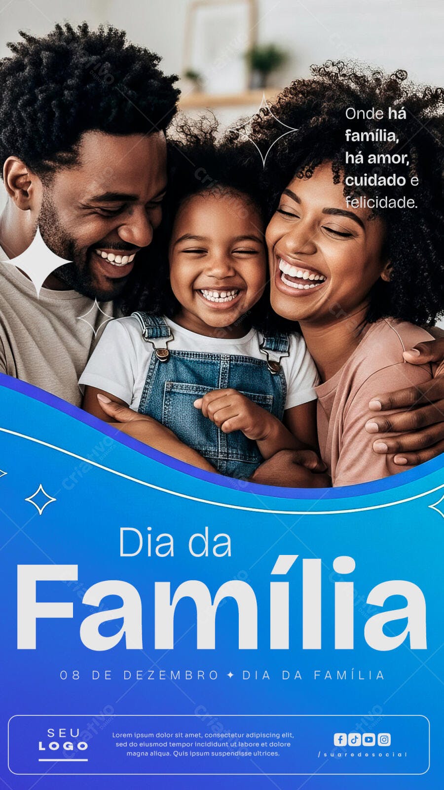 Flyer Dia da Família com Família Negra Sorrindo PSD Editável