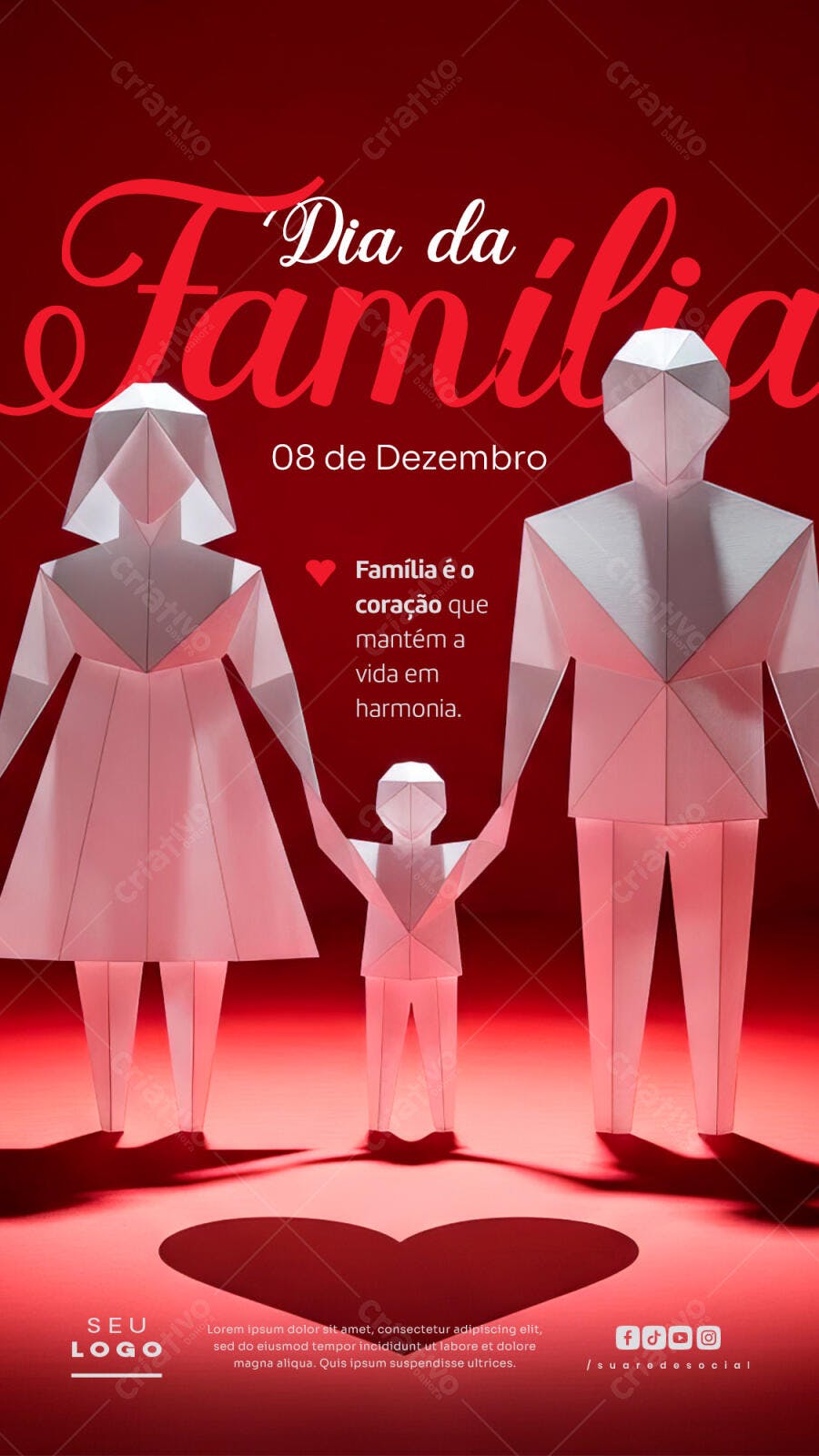 Flyer Dia da Família 08 de Dezembro Design Origami PSD Editável