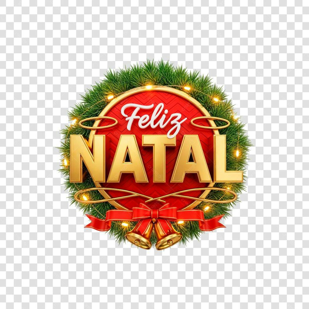 Selo Festivo Feliz Natal Grinalda Verde Vermelha Dourada PNG com fundo transparente