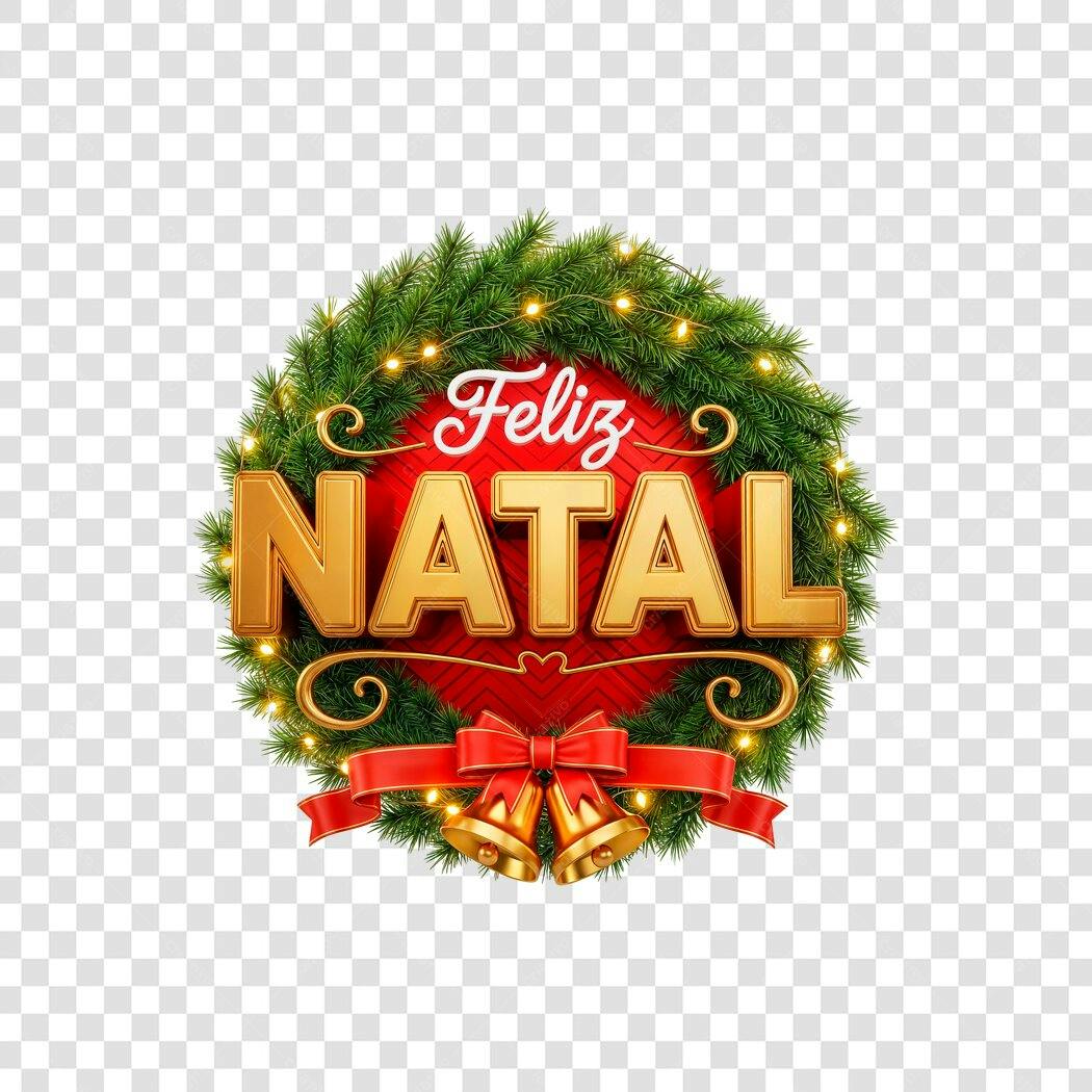 Post Instagram Feliz Natal guirlanda pinho sinos dourados PNG com fundo transparente