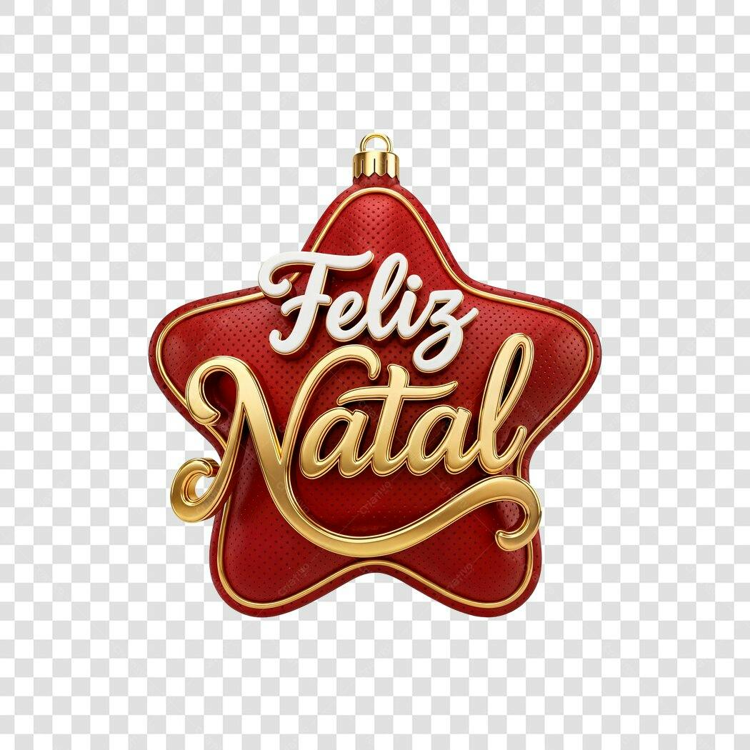 Enfeite de Natal estrela Feliz Natal vermelho dourado PNG com fundo transparente
