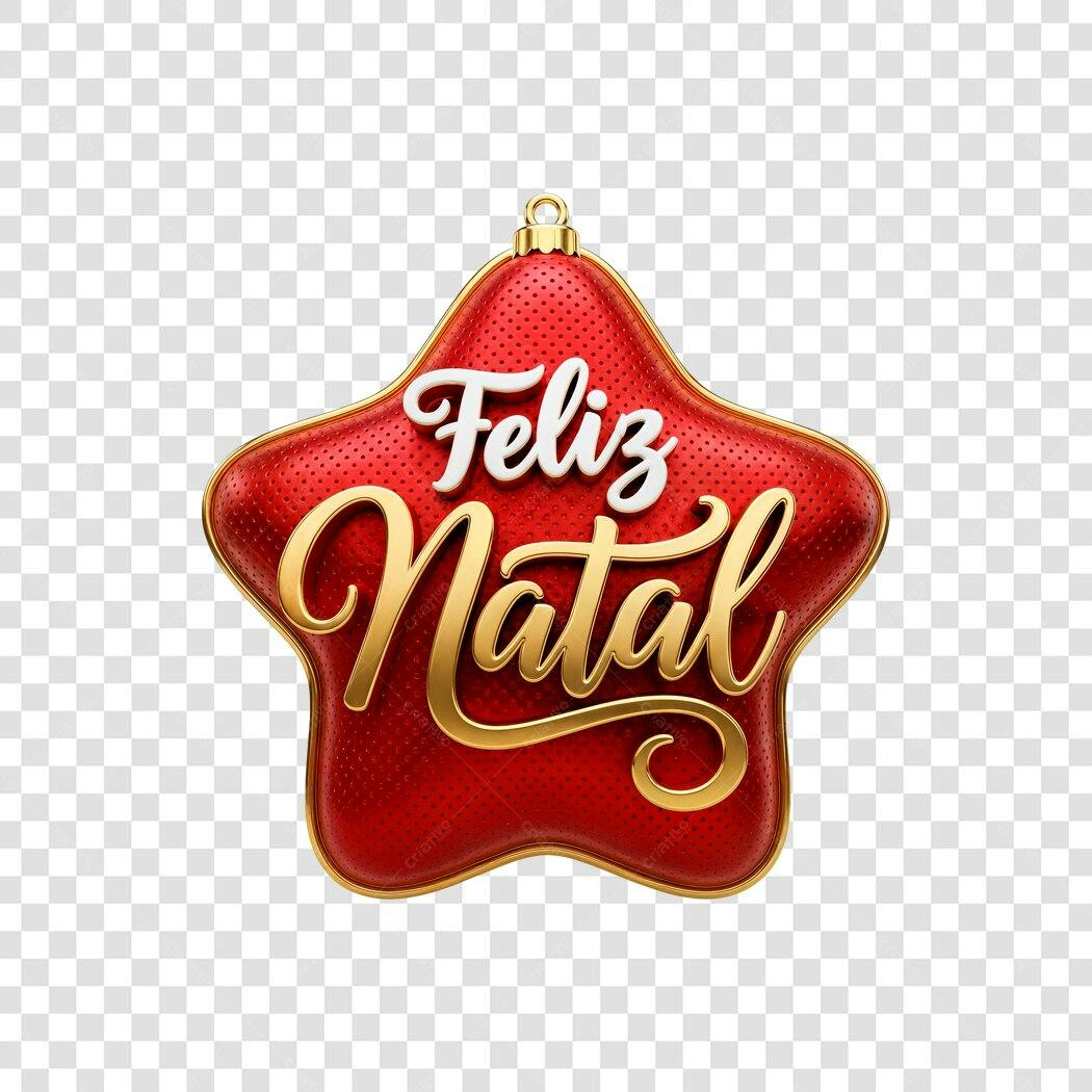 Selo Feliz Natal Vermelho Dourado Estrela 3D PNG com fundo transparente