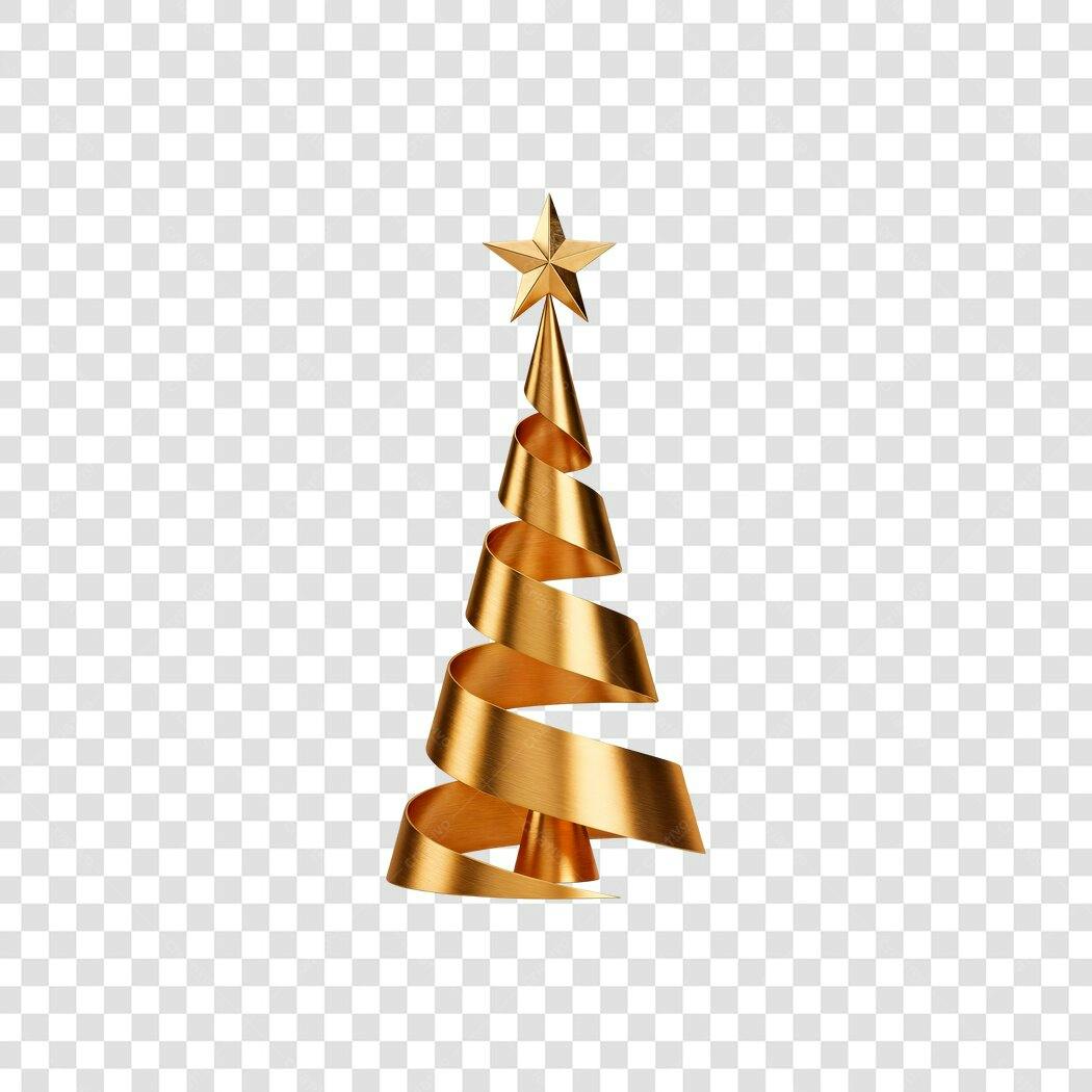Elemento 3D Árvore de Natal Dourada com Estrela PNG com fundo transparente